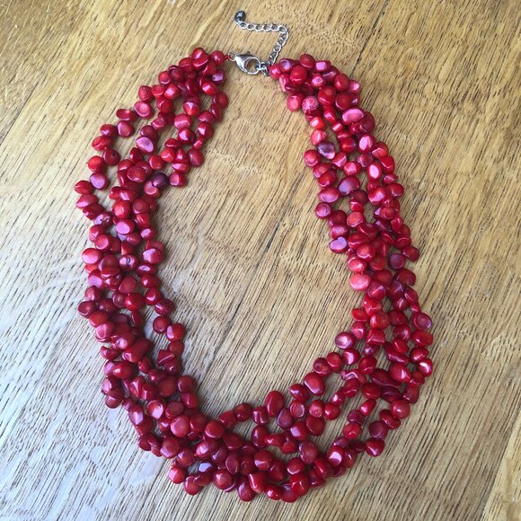 New Red Coral Multi-Strand Necklace - 18 inches - Picture 1 of 8